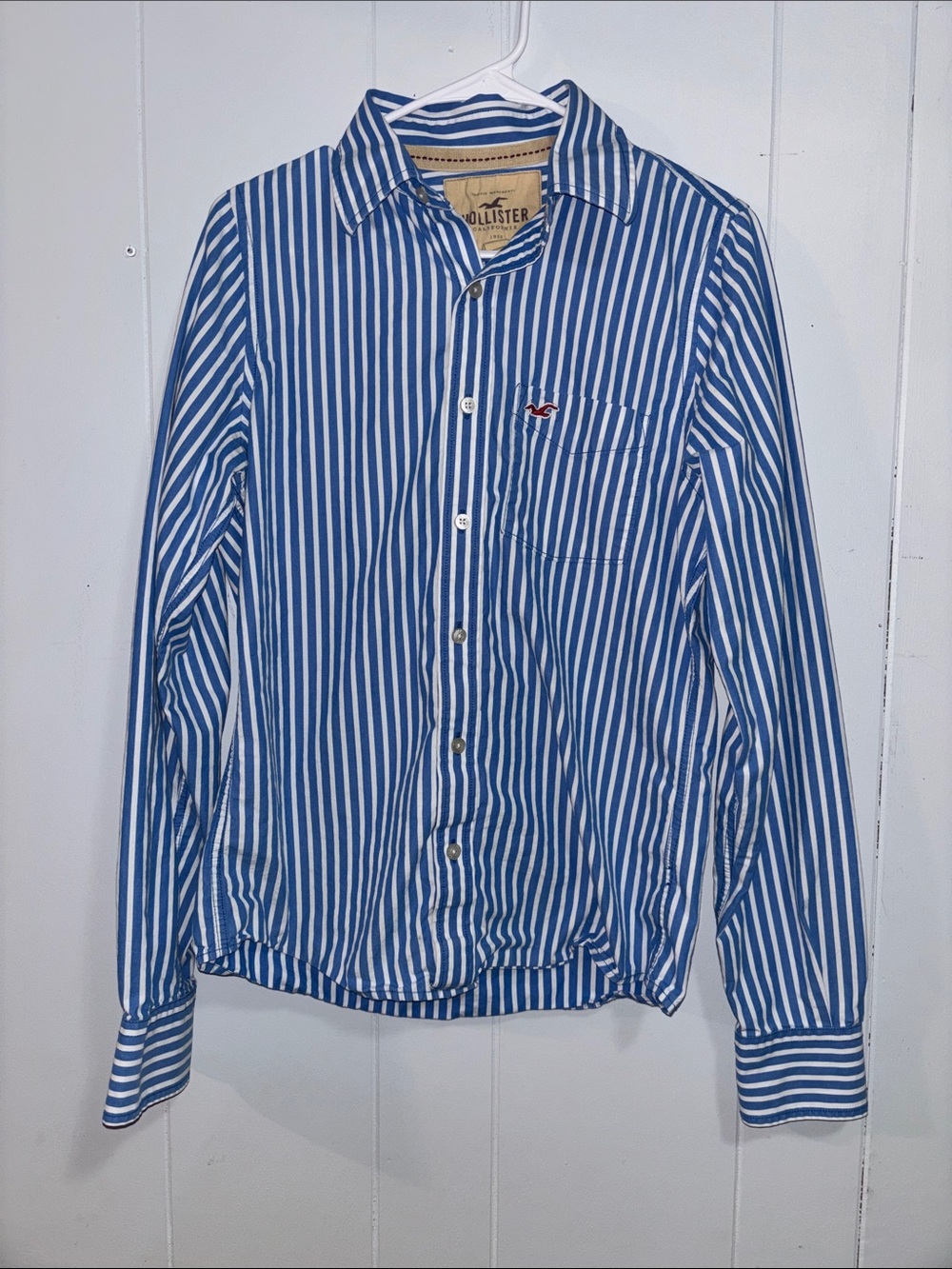 Hollister Blue & White Vertical Stripe Button-Down Shirt
